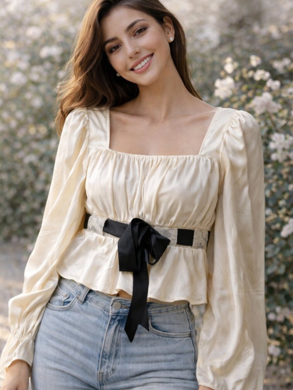 Stone Cold Fox x Revolve Lucky Top Ivory Lace Ribbon NWT Medium Coquette